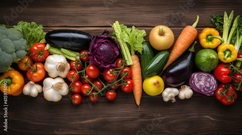 many kinds vegetables on wood background