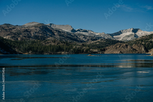 Beautiful Tenaya lake and mountains reflection  Yosemite National park