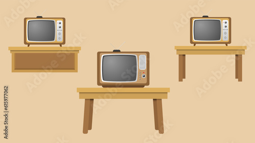 Set of wood box tv or old classic vintage tv or television. old retro style tv vector illustration
