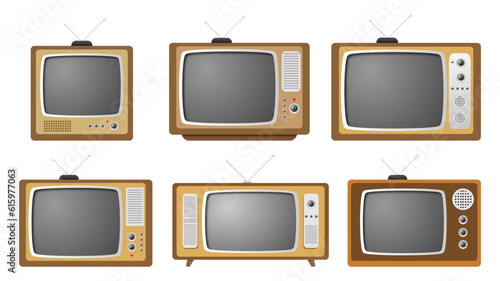 Set of wood box tv or old classic vintage tv or television. old retro style tv vector illustration
