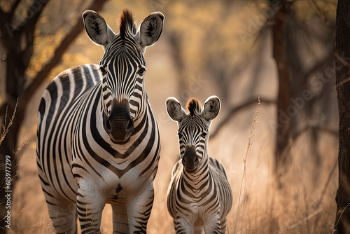 two zebras that are standing together in the grass and one is looking at the camera with its mouth open