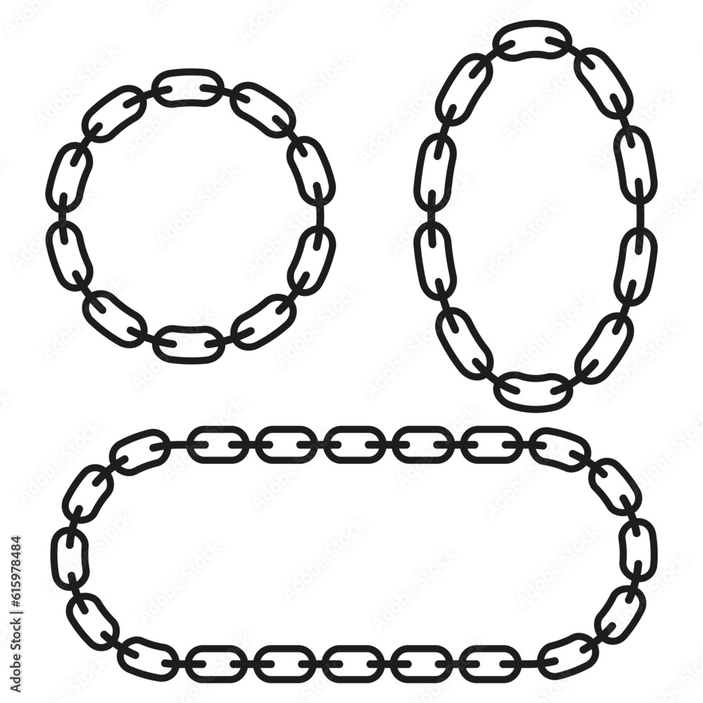 Set of chains. Curved, wavy, arcing straight chains. Vector illustration. stock image. Set of chains. Curved, wavy, arcing straight chains. Vector illustration. stock image.