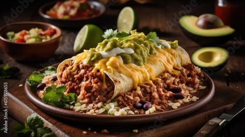Closeup new mexican flat enchiladas with vegetable chunks and blurred background