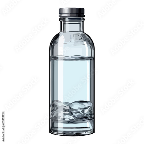 Transparent glass bottle holds purified liquid
