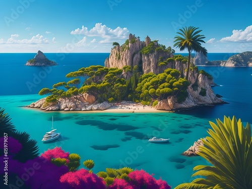 Illustration of beautiful view of Mallorca island, Spain. Generative AI