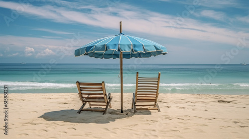 2 chair and umbrella on the beautiful beach