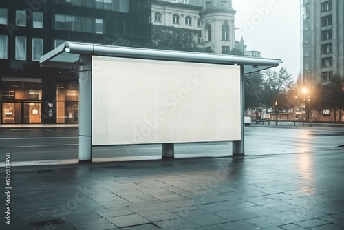 An empty bus stop on a city street. Generative AI.