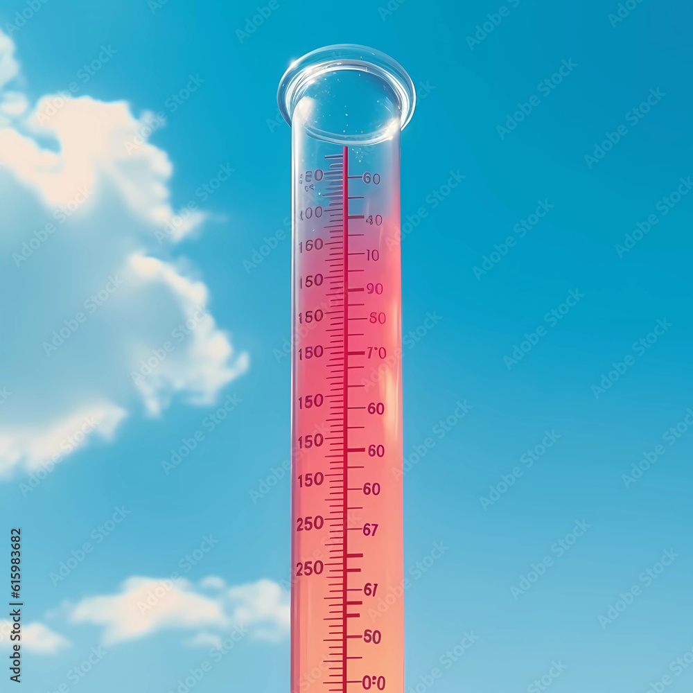 hot temperature,Thermometer on yellow sky with sun shining in summer show higher Weather, concept global warming hot temperature,Thermometer on yellow sky with sun shining in summer show higher Weather, concept global warming