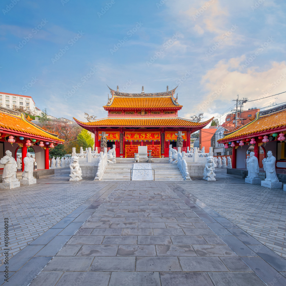 Nagasaki, Japan - Nov 28 2022: Confucius Shrine (Koshi-byo) built in 1893 by Nagasaki's Chinese community dedicated to the revered Chinese philosopher Confucius in Japan