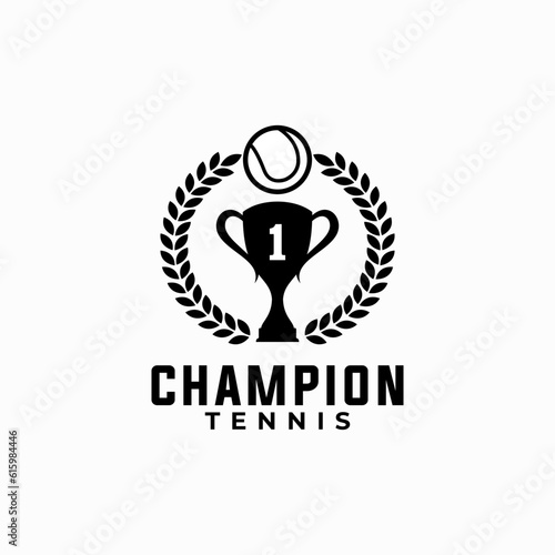 tennis ball vector graphic template with ribbon and wreath illustration for sport club. photo