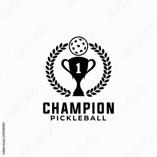 pickle ball vector graphic template with ribbon and wreath illustration for sport club.