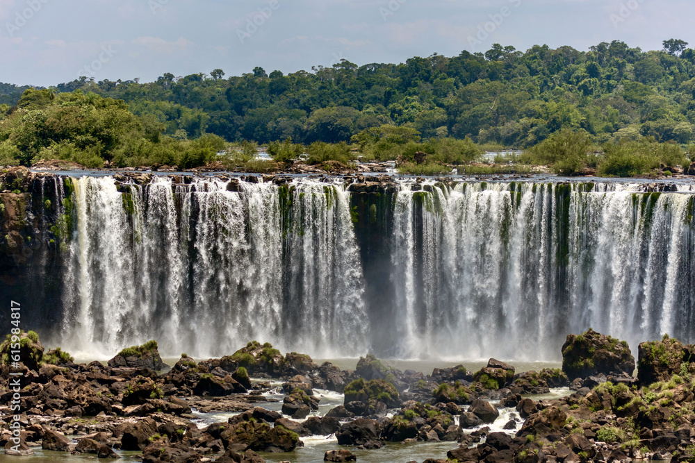 Water falling in Curtains at Iguazu National Park on Argentina Brazil border