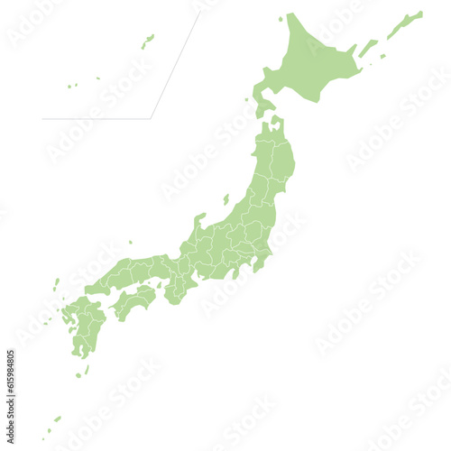 都道府県別の境界線が入った日本地図