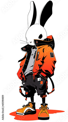 hip hop rabbit in hoody, black and cartoon illustration, wallpaper