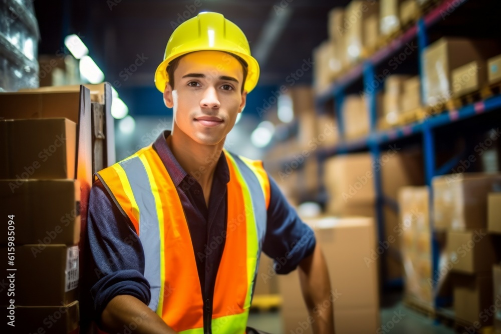 A man is a storekeeper in a warehouse. Professional worker. AI generated, human enhanced A man is a storekeeper in a warehouse. Professional worker. AI generated, human enhanced