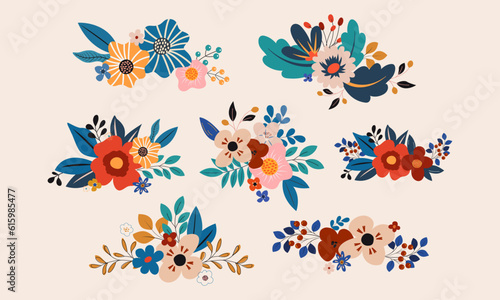 Vector floral bouquet collection set, colorful illustrations for wedding invitations, greetings, wallpapers, fashion, background.
