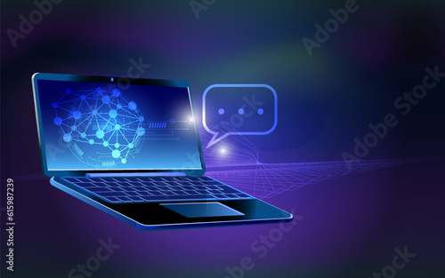 chatbot artificial intelligence laptop and speech bubble for business infographic template presentation