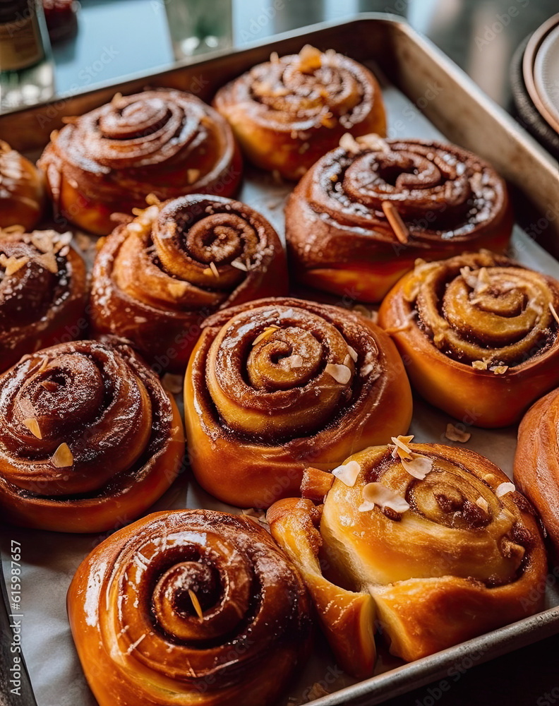 some cinnamon buns on a baking sheet with coffee in the background and a glass of wine to the side some cinnamon buns on a baking sheet with coffee in the background and a glass of wine to the side
