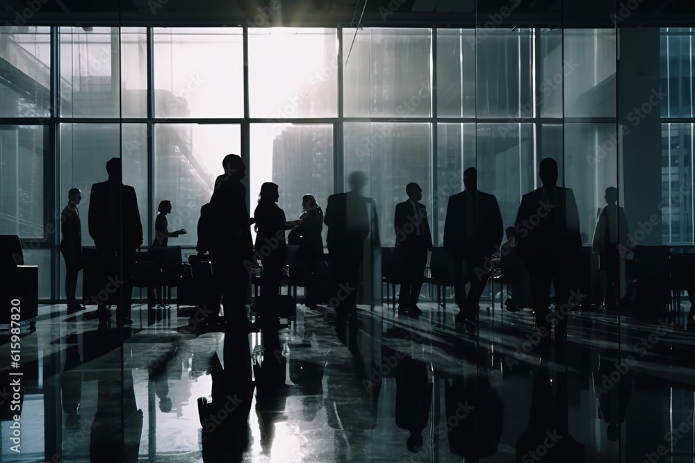 Photo Blurry Several Silhouettes Of Business People, Generative AI