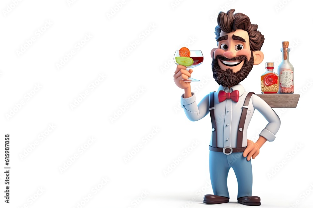 Caucasian Man Bartender Isolated White Backdrop Good Looking With Copyspace Generative AI Caucasian Man Bartender Isolated White Backdrop Good Looking With Copyspace Generative AI