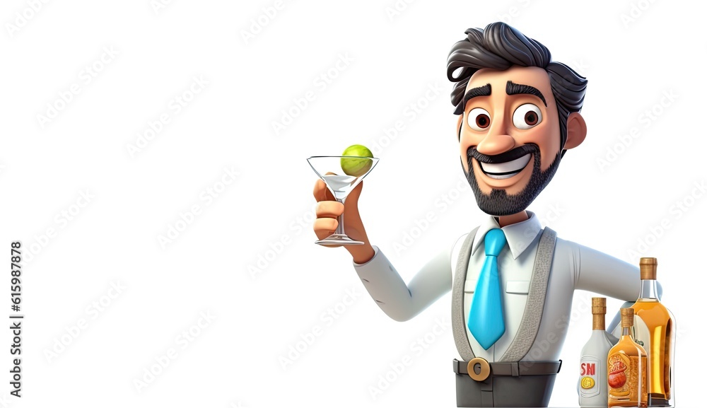 Obraz premium Caucasian Man Bartender Isolated White Background Good Looking With Copy Space Generative AI