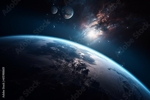 Fantastic Space With The Earth And Another Planet Photo, Generative AI 