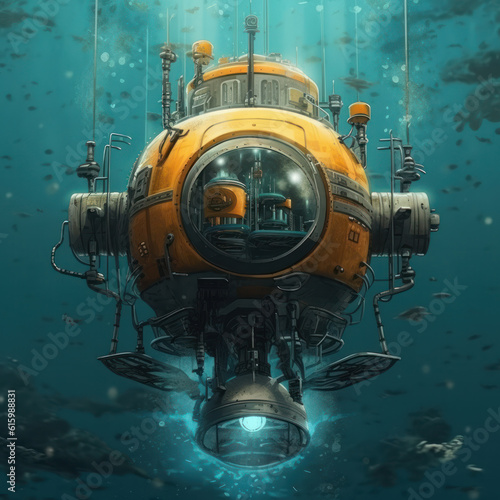 ubmarine in Deep Sea: Underwater Exploration and Marine Technology. Modern Submarine on a Mission. photo