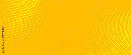 Yellow halftone background. Retro comic grain pixel texture. Pixelated dots cartoon wallpaper. Pop art fading wavy gradient pattern. Vector gritty backdrop.