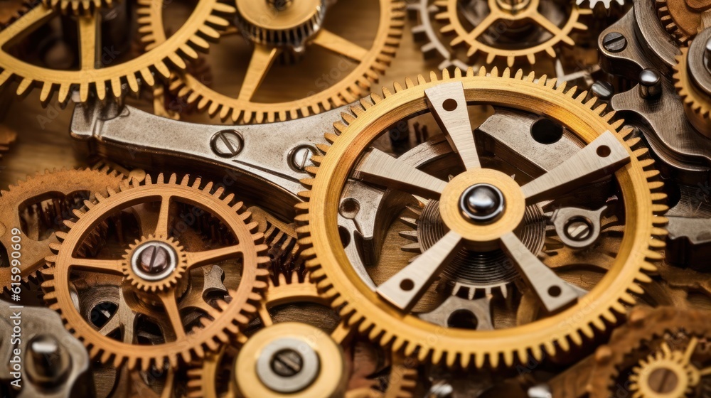 Clockwork gears wheels, close up view. Industry background.