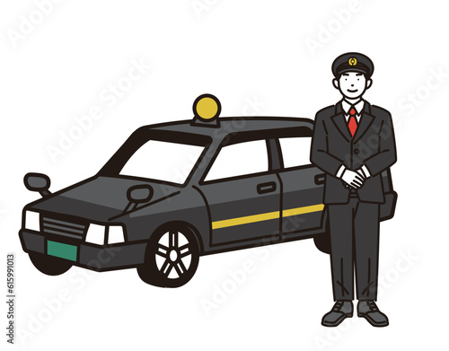 タクシーと運転手のベクターイラスト素材／観光／求人