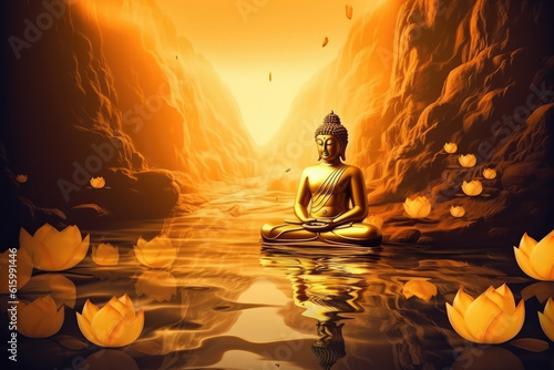 statue of buddha on a lotus flower  generative AI 