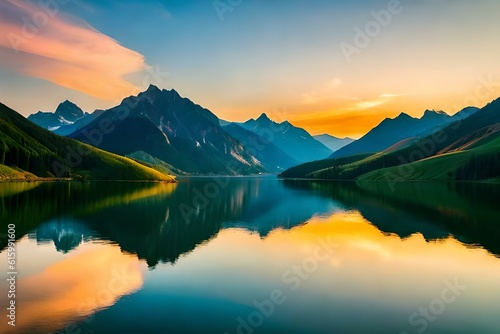 sunrise over the lake Generated Ai © Shaistaaziz