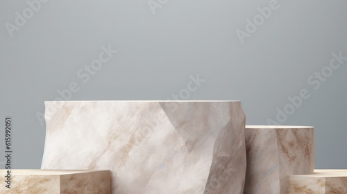 Stone podium for display product. Background for cosmetic product branding, identity and packaging inspiration.