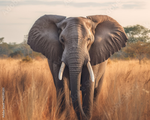 wild elephant walk through the savanna of Tarangire National Park in Tanzania, East Africa