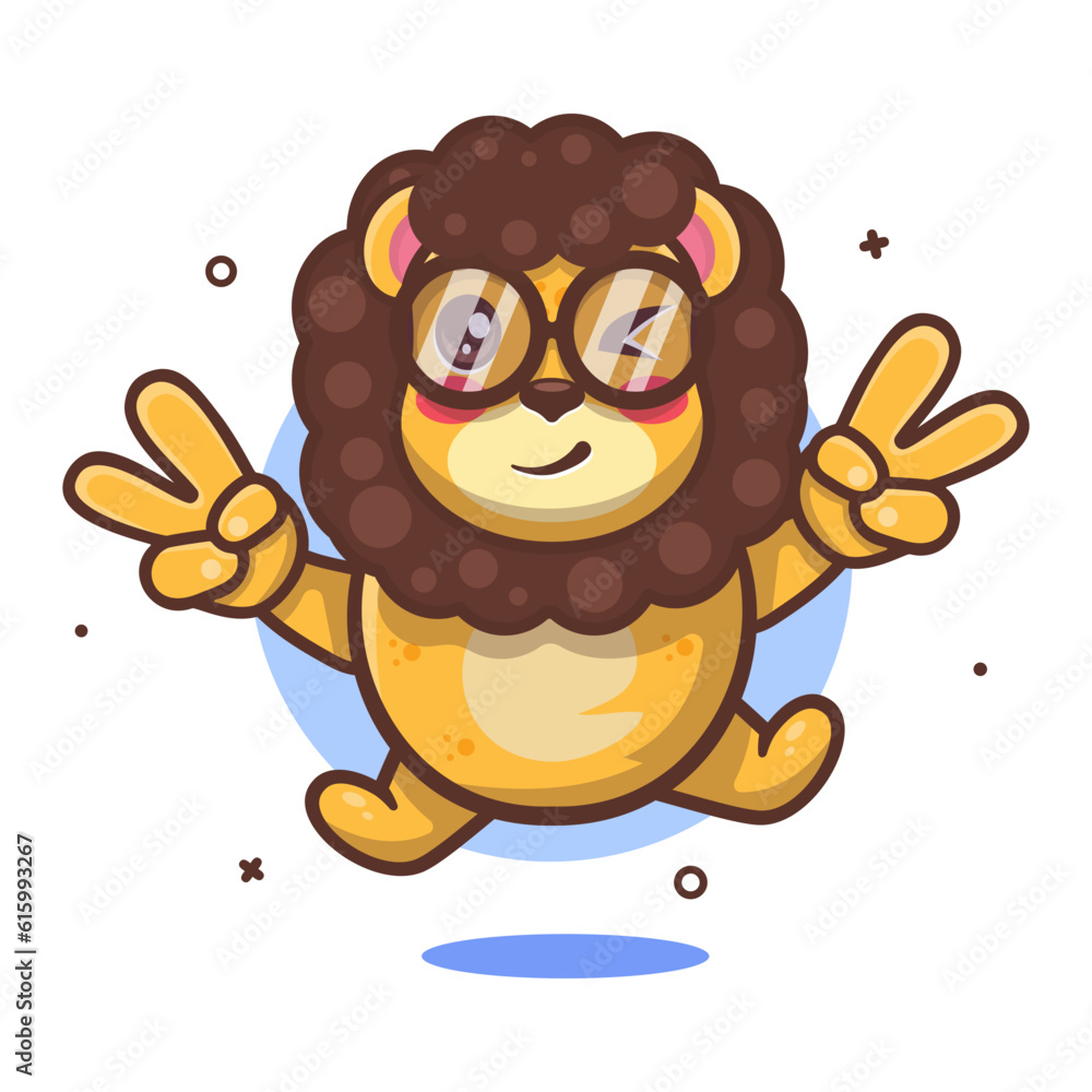cute lion animal character mascot with peace sign hand gesture isolated cartoon in flat style design cute lion animal character mascot with peace sign hand gesture isolated cartoon in flat style design