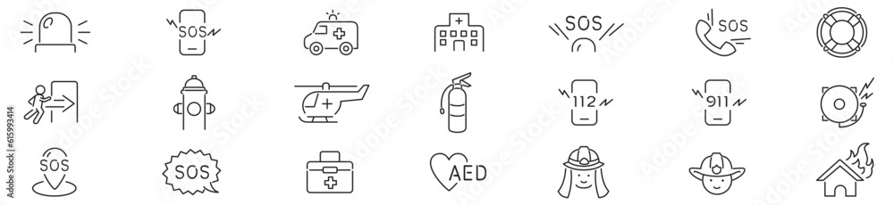 Emergency Editable icons collection set vector Emergency Editable icons collection set vector