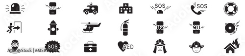 Emergency Editable icons collection set vector