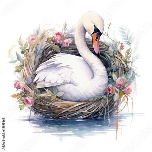 Cute goose cartoon in watercolor painting style