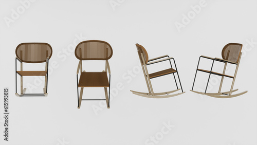 Rattan chair in different views isolated on white background