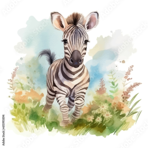 Cute zebra cartoon in watercolor painting style © Fauziah