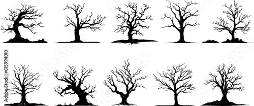 Billede på lærred Silhouette of a dead tree vector illustration