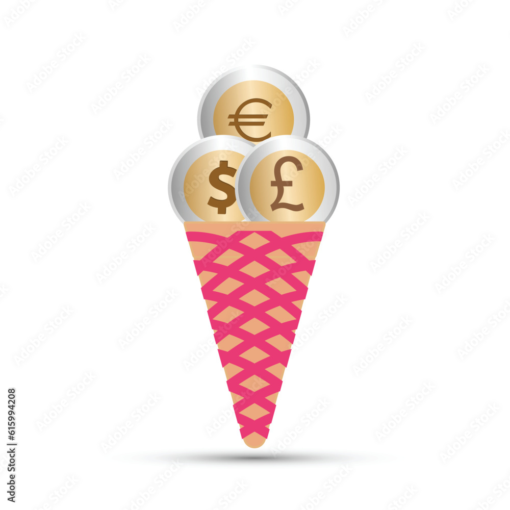 Ice cream cone with coins instead of scoops Ice cream cone with coins instead of scoops
