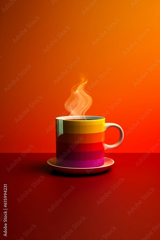 Coffee mug with rainbow colours. Isolated. Generative AI.
