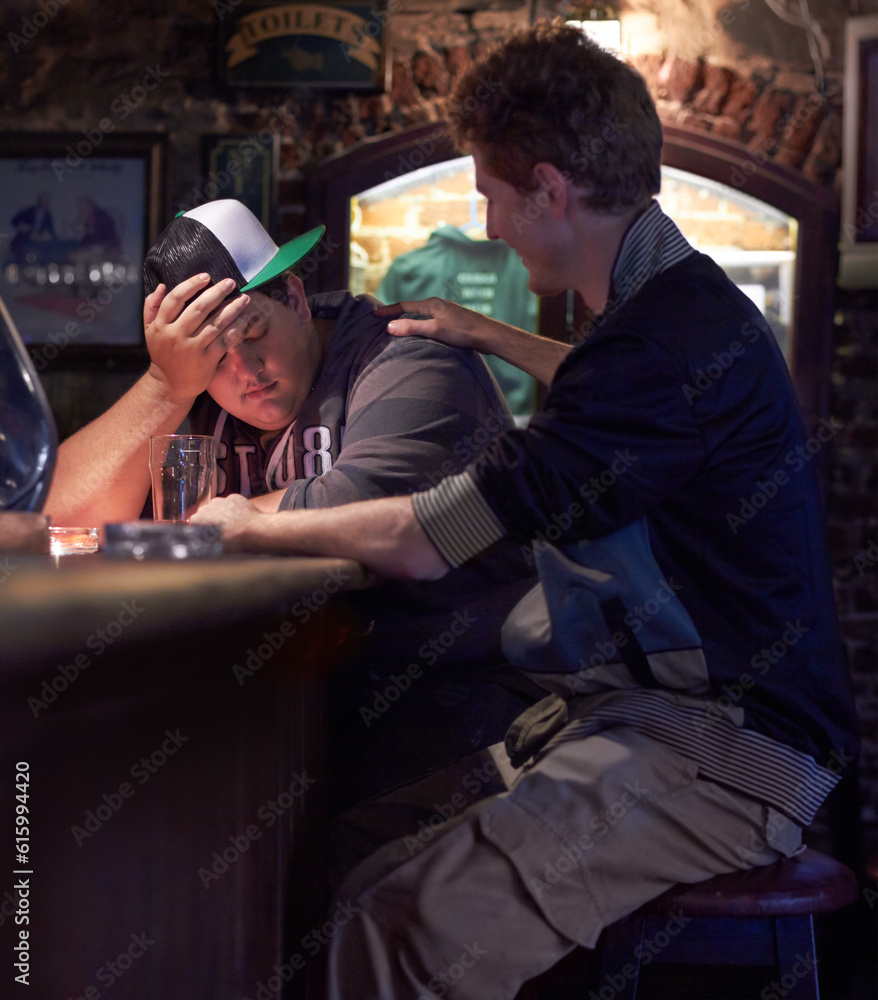 Drunk man, pub support and friends help person with alcohol problem, drinking crisis or headache in bar. Mistake, burnout and sleeping person depressed over fail, shame or regret drinks Drunk man, pub support and friends help person with alcohol problem, drinking crisis or headache in bar. Mistake, burnout and sleeping person depressed over fail, shame or regret drinks