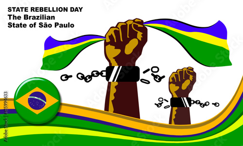 illustration of handcuffed hands holding a brazil flag and brazil pattern flag frame. commemorate State Rebellion Day in São Paulo on July 9
