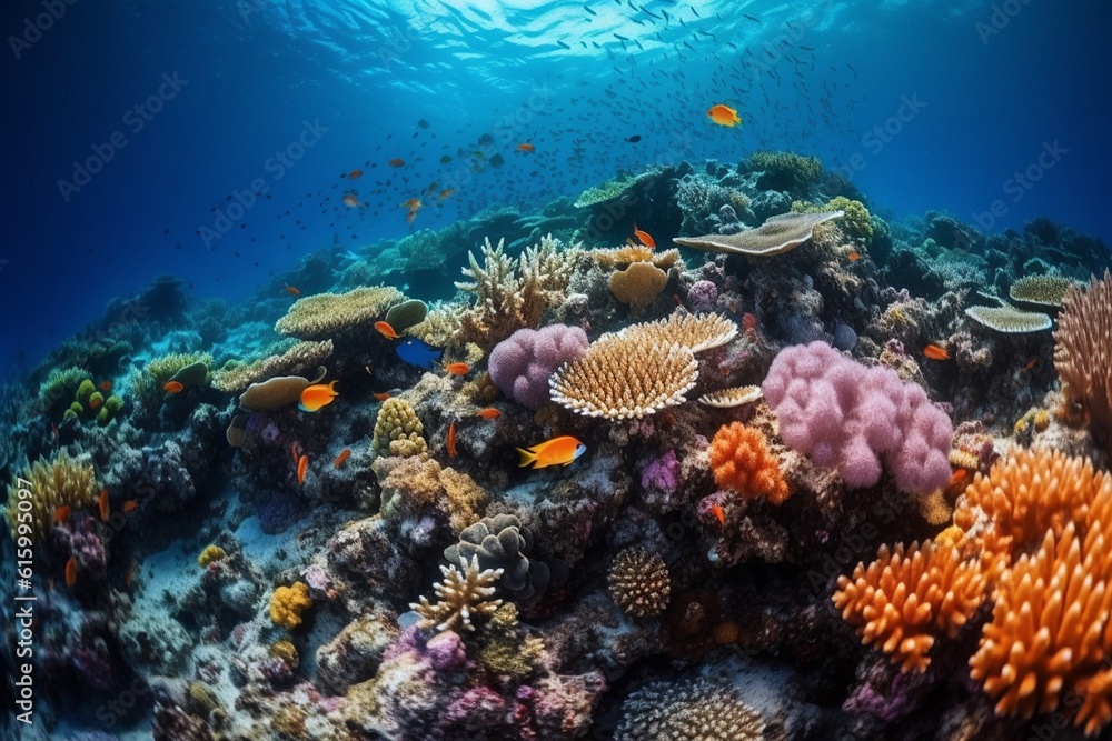 Fototapeta premium Vibrant Underwater World with Colorful Marine Life and Coral Reefs Created with Generative AI