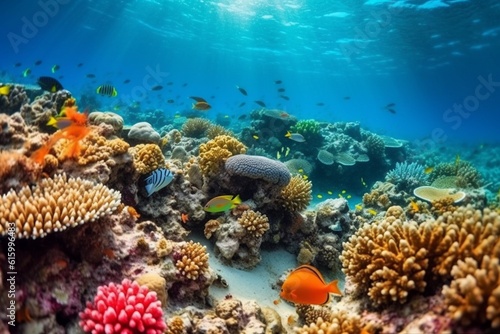 Vibrant Underwater World with Colorful Marine Life and Coral Reefs Created with Generative AI