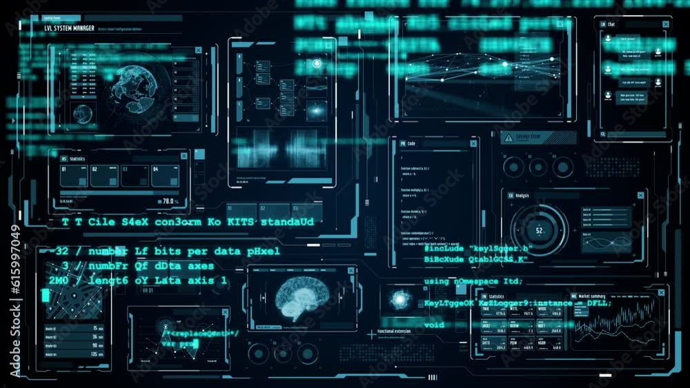 Digital communication network concept. GUI (Graphical User Interface). Abstract animation.