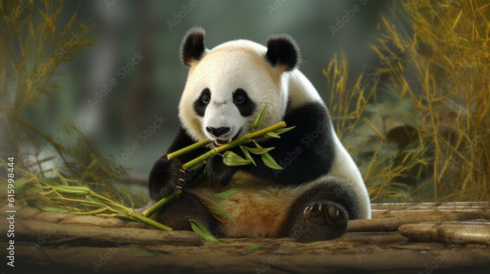 Fototapeta premium giant panda eating bamboo
