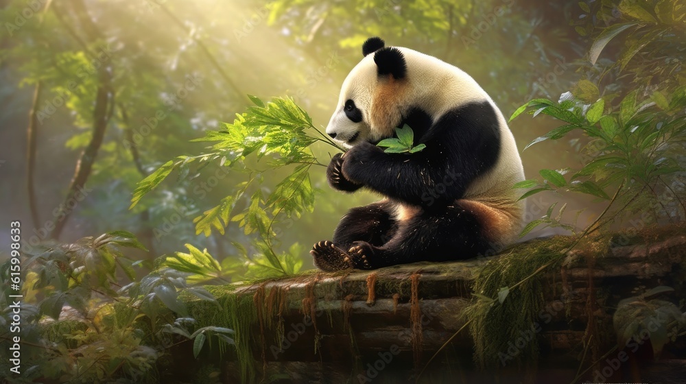 Obraz premium giant panda eating bamboo